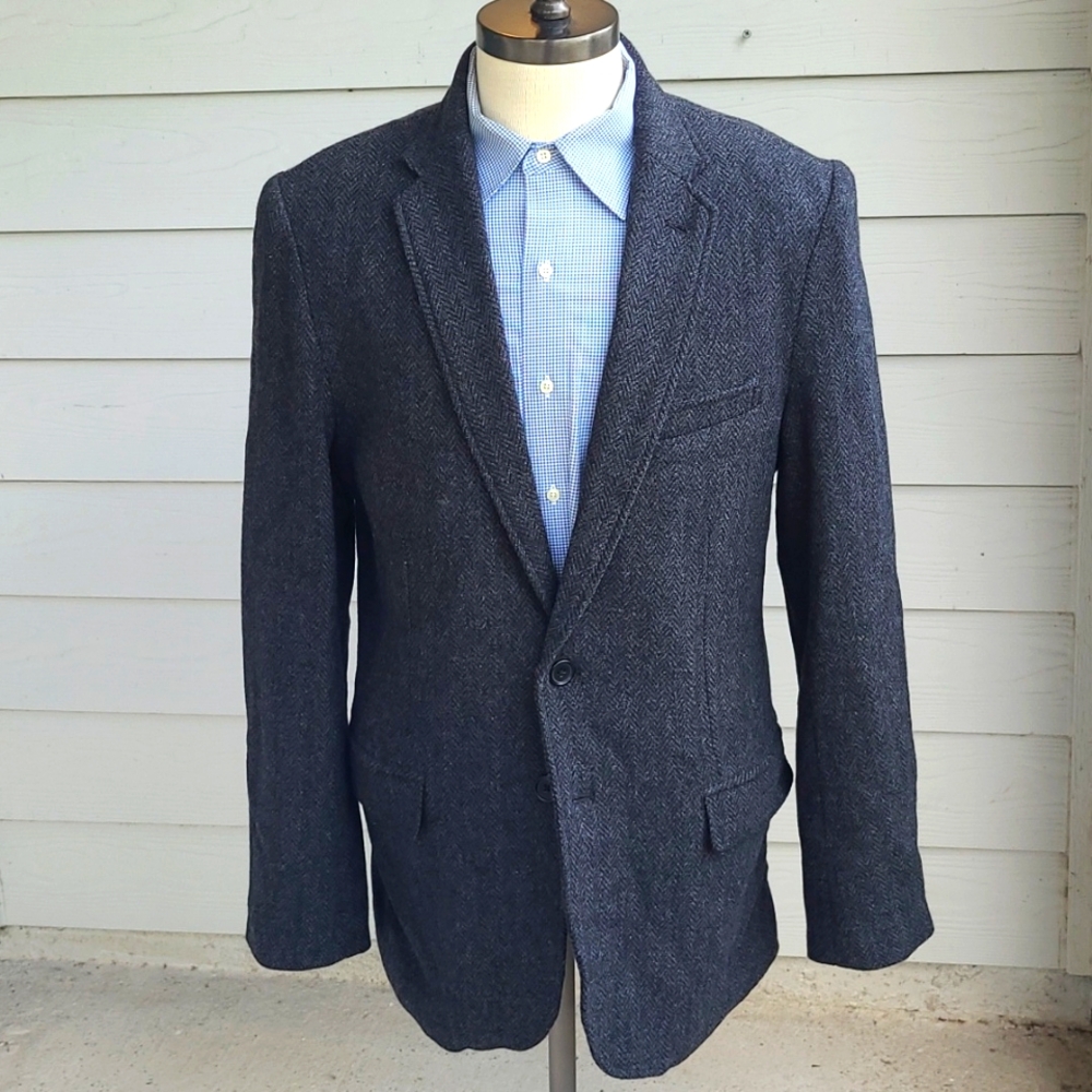 J CREW Dark Grey Herringbone Tweed Wool Mens Sz 42 L Sport Coat Blazer NEW